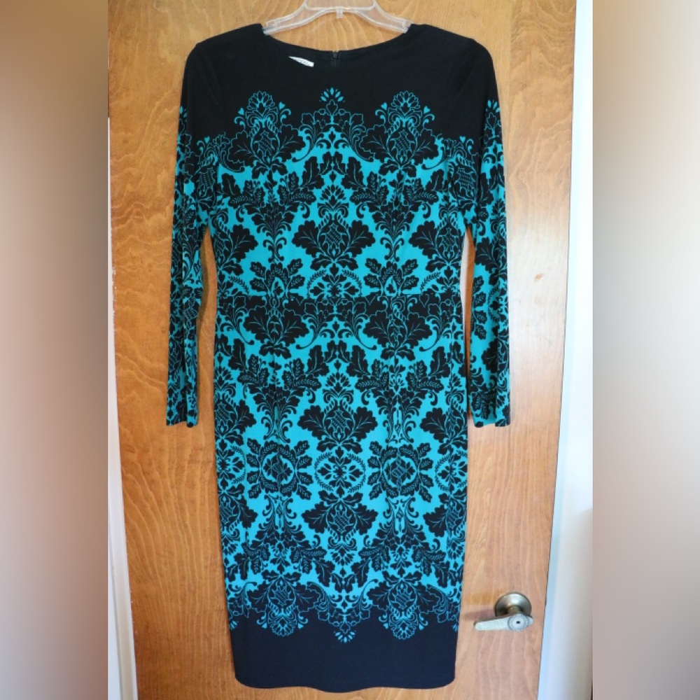 Maggy London Green and Black Long Sleeve Bodycon Dress - Picture 2 of 4